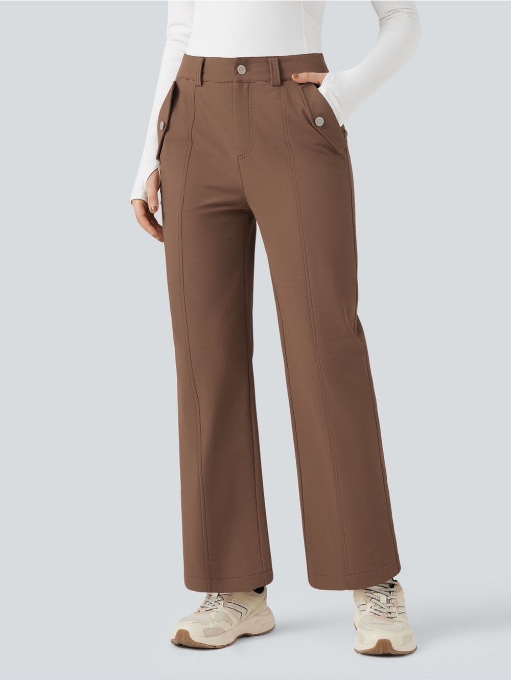 HALARA Durable Water-Repellent Mid Rise Straight Leg Hiking Pants Brown Size Sm